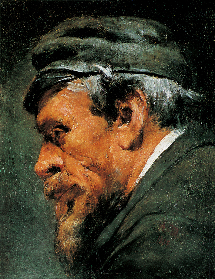  Adolpyh Von Menzel —— 戴帽子的工人头像